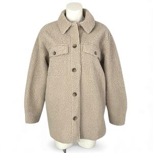 Joie Tan Teddy Button Up Shirt Jacket, Medium